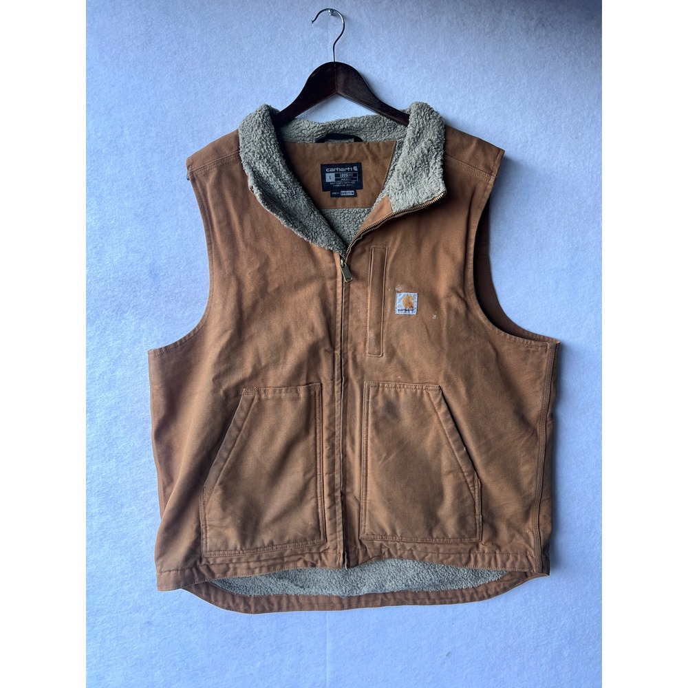 Carhartt Mens Loose Fit Sherpa Lined Mock Neck Vest Brown OV4277-M Large